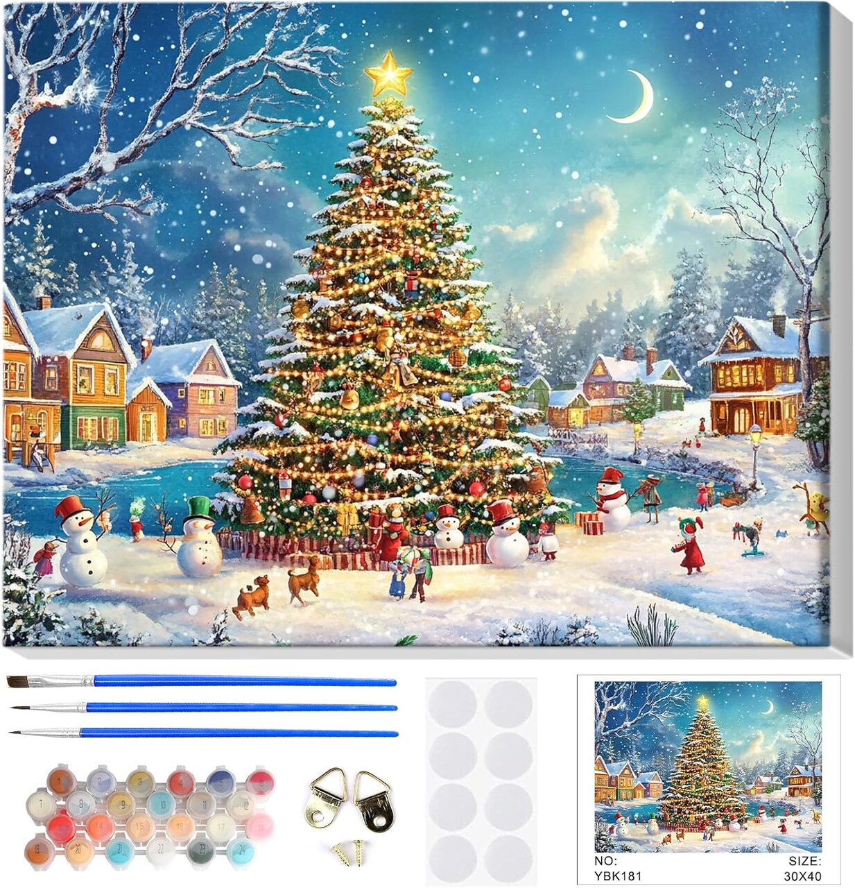 Paint by Numbers Kits for Adults Beginners on Framed Canvas, Christmas Night Tree Landscapes DIY Adults Paint by Numbers Kits, Color by Number Acrylic Easy Painting Number Kit Art and Craft 12x16inch